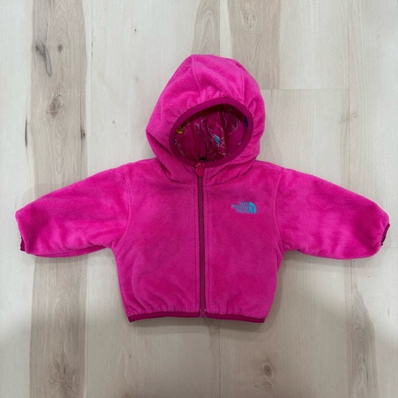 North Face Reversible Jacket Coat Baby Infant Girl's 0-3 Month Hood Pink - Picture 8 of 12